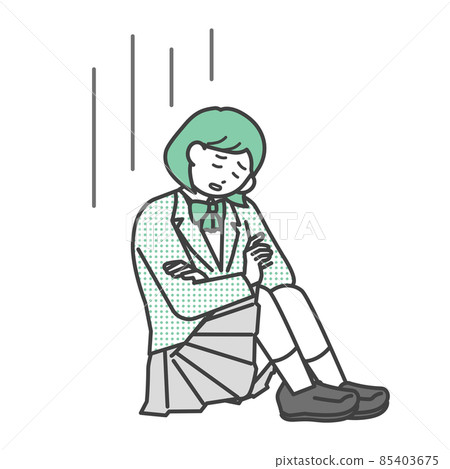 一名女學生坐在體操時情緒低落的插畫素材 85403675