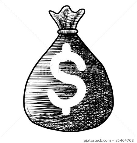 hand drawn money bag with dollar sign isolated... - Stock Illustration ...