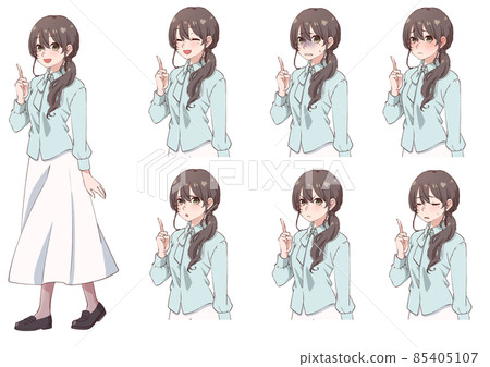 Teacher-style female full-body standing picture and upper body facial expression difference set Teacher-style female full-body standing picture and upper body facial expression difference set 85405107