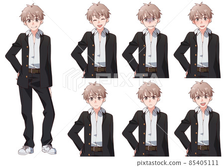 Energetic male student standing picture and upper body facial expression difference Energetic male student standing picture and upper body facial expression difference 85405111