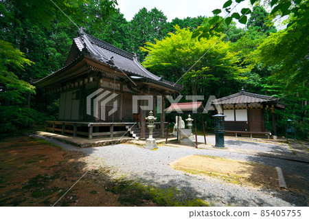 Main hall and Daishido of Fumonji, a mountain temple of flowers in the rainy season, Maniwa City, Okayama Prefecture 85405755