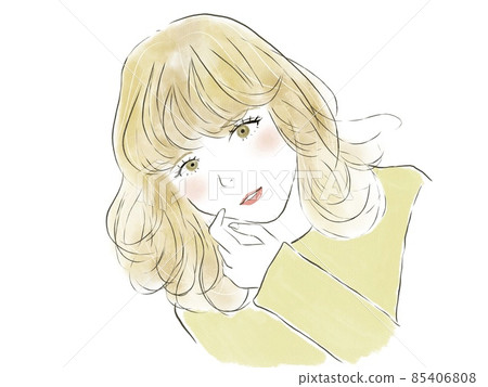 A watercolor-style handwritten woman with a cute loose perm A watercolor-style handwritten woman with a cute loose perm 85406808