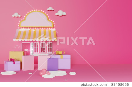 3D Shop facade, online shopping concept, Winter.  3d illustration or 3d render. 85408666