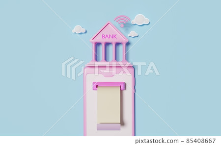 3D of mobile online banking. 3D render. 3D of mobile online banking. 3D render. 85408667