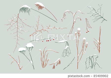 Set of modern abstract botanical line drawings and plant silhouettes. 85409902