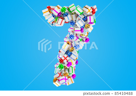 Number 7, from gift boxes, 3D rendering 85410488