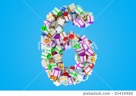 Number 6, from gift boxes, 3D rendering 85410489