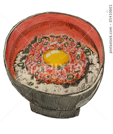 Tuna bowl with yolk on it 85410601