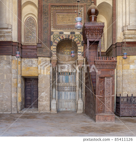 Niche (Mihrab) and pulpit (Minbar) of Mosque of Sultan Qalawun, Old Cairo, Egypt 85411126