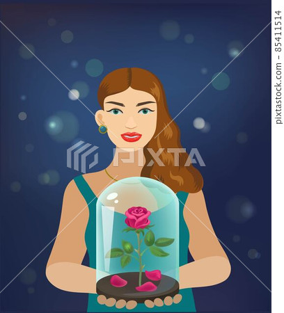 Rose in the flask and beautiful women. Vector illustration. 85411514
