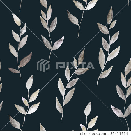 Watercolor seamless pattern with golden shimmering abstract plants and leaves for fabric and design. 85411564