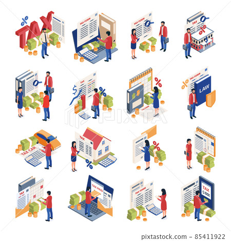 Taxes Accounting Isometric Set 85411922