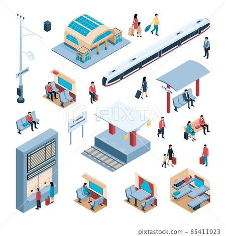 Railway Isometric Icons Set 85411923