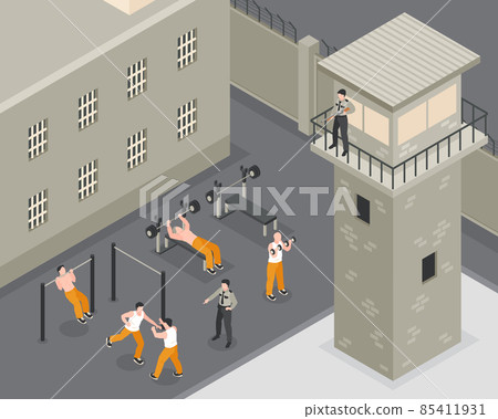 Prison Isometric Illustration 85411931
