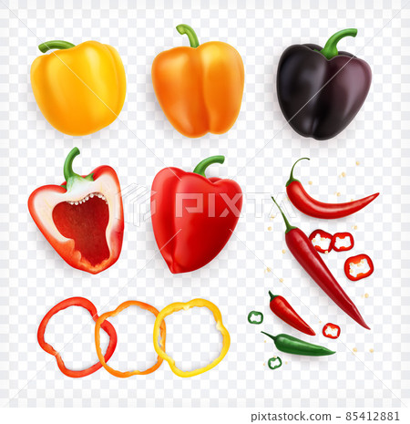 Realistic Pepper Transparent Set 85412881