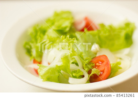 Vegetarian salad - greens, tomato and onion Vegetarian salad - greens, tomato and onion 85413261