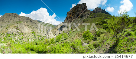 Panorama view in Crimea mountains traveling with clouds scenic landscape, nature travel 85414677