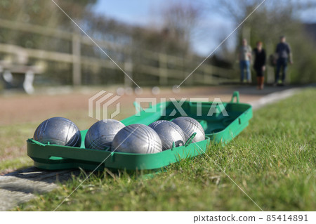 Petanque balls in a box on the grass Petanque balls in a box on the grass 85414891