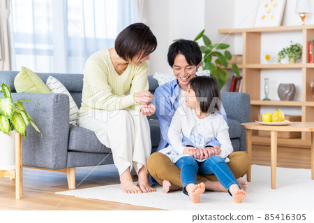 A young family relaxing in the living room A young family relaxing in the living room 85416305