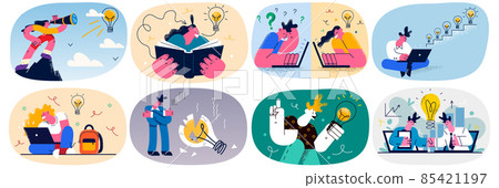 Set of employees brainstorm find solution - Stock Illustration ...