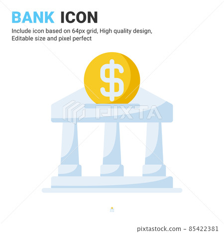Bank icon vector with flat color style isolated on white background. Vector illustration banking sign symbol icon concept for digital business, finance, industry, company, apps, web and all project Bank icon vector with flat color style isolated on white background. Vector illustration banking sign symbol icon concept for digital business, finance, industry, company, apps, web and all project 85422381