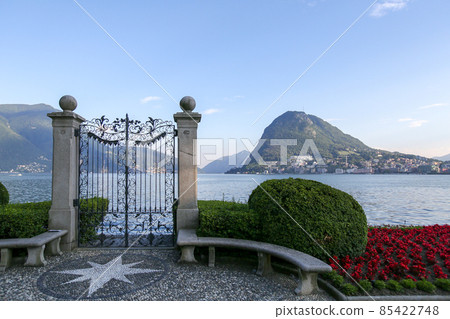 Switzerland Lugano Lake Lugano and Mount San Salvatore Switzerland Lugano Lake Lugano and Mount San Salvatore 85422748