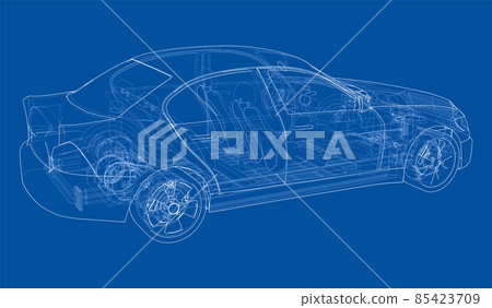 Electric Car With Chassis. 3d illustration Electric Car With Chassis. 3d illustration 85423709