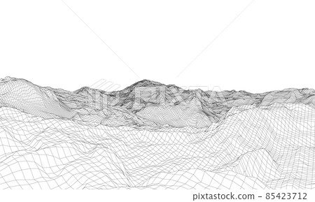Abstract 3d wire-frame landscape. Blueprint style 85423712