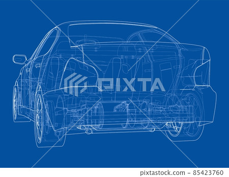 Electric Car With Chassis. 3d illustration Electric Car With Chassis. 3d illustration 85423760