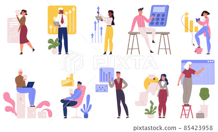 People budget analyse, financial management and cost optimisation. Financial income managing, people planning corporate budget vector illustration set. Finance accounting 85423958