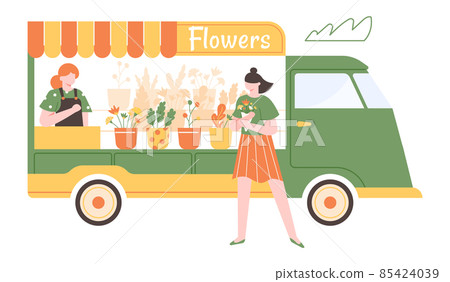 Flowers stall, floral market truck, street shop 85424039