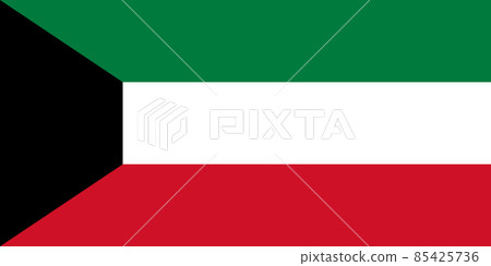 National Flag State of Kuwait, horizontal triband of green, white and red, with a black trapezium based on the hoist side 85425736