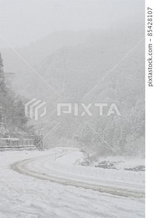 [Shiso City, Hyogo Prefecture] National highway with snowfall 85428107