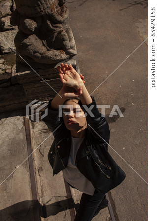 young pretty girl outside in city street happy smiling, lifestyle fashion peopple concept young pretty girl outside in city street happy smiling, lifestyle fashion peopple concept 85429158