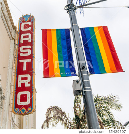 Castro Theatre building with a rainbow flag on Castro Street in San Francisco Castro Theatre building with a rainbow flag on Castro Street in San Francisco 85429507