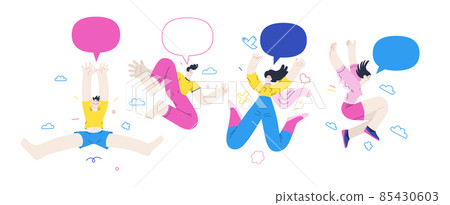 Happiness - happy people jumping in the air cheerfully Happiness - happy people jumping in the air cheerfully 85430603