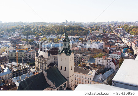 Lviv, Ukraine - October 15 2021: View of the roofs of the town Lviv Ukraine, 85430956