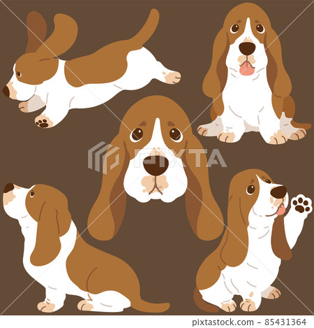Simple and cute Basset Hound illustration set without main line 85431364
