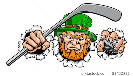 Leprechaun Ice Hockey Sports Mascot Cartoon Leprechaun Ice Hockey Sports Mascot Cartoon 85432821