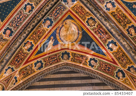 interiors and decors of the baptistery, Siena, Italy 85433407