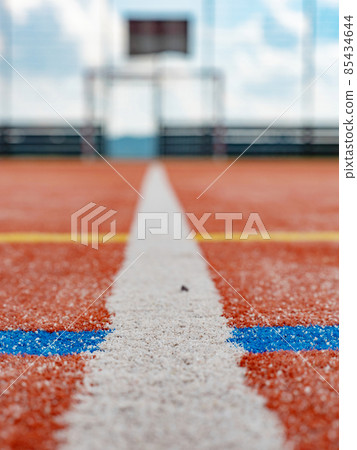 Goal for five-a-side football in outdoor sports arena. Public stadium Goal for five-a-side football in outdoor sports arena. Public stadium 85434644