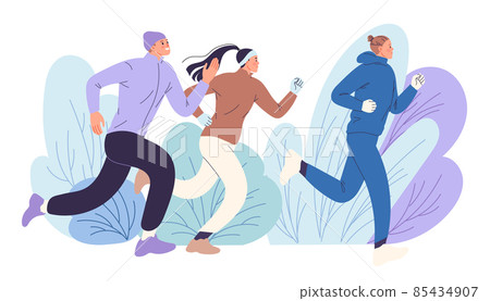 Group of runners running in the park Group of runners running in the park 85434907