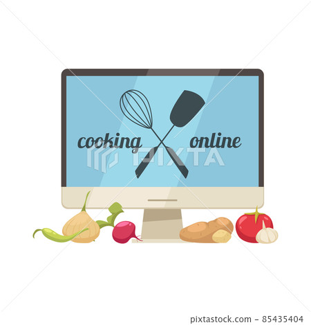 Computer Cooking Vegetables Composition - Stock Illustration [85435404 ...