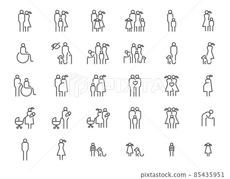 Family line icon set. Included the icons as parent, children, grandparent, pet and more. Family line icon set. Included the icons as parent, children, grandparent, pet and more. 85435951