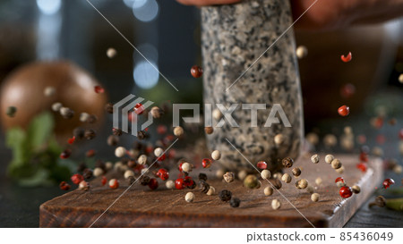Freeze Motion Shot of Crushing Colored Peppers Balls Freeze Motion Shot of Crushing Colored Peppers Balls 85436049