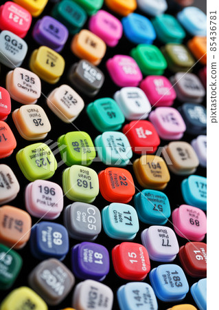 A set of markers for drawing in different colors for sketching with markings A set of markers for drawing in different colors for sketching with markings 85436781