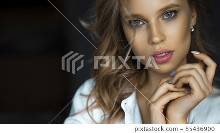 Blue eyed 30 years old woman. Psychology and feminine health concept. Blue eyed 30 years old woman. Psychology and feminine health concept. 85436900