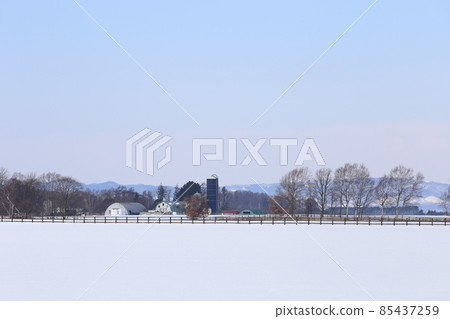 Scenery with a farm in the Ishikari region of Hokkaido 85437259