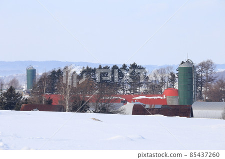 Scenery with a farm in the Ishikari region of Hokkaido Scenery with a farm in the Ishikari region of Hokkaido 85437260
