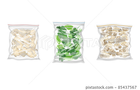 Frozen Mushrooms and Cauliflower Prepackaged and Ready to Culinary Use Vector Set Frozen Mushrooms and Cauliflower Prepackaged and Ready to Culinary Use Vector Set 85437567